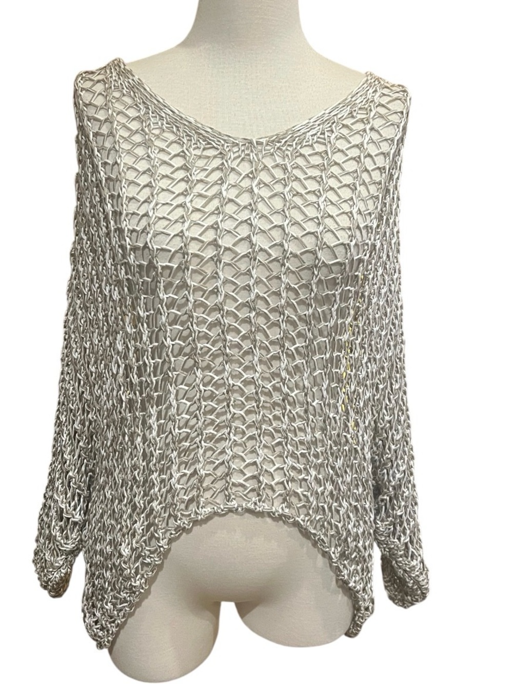 ✨ Tina Stephen’s Open-Knit Sweater – Taupe – white Chera Lightweight topper NWT